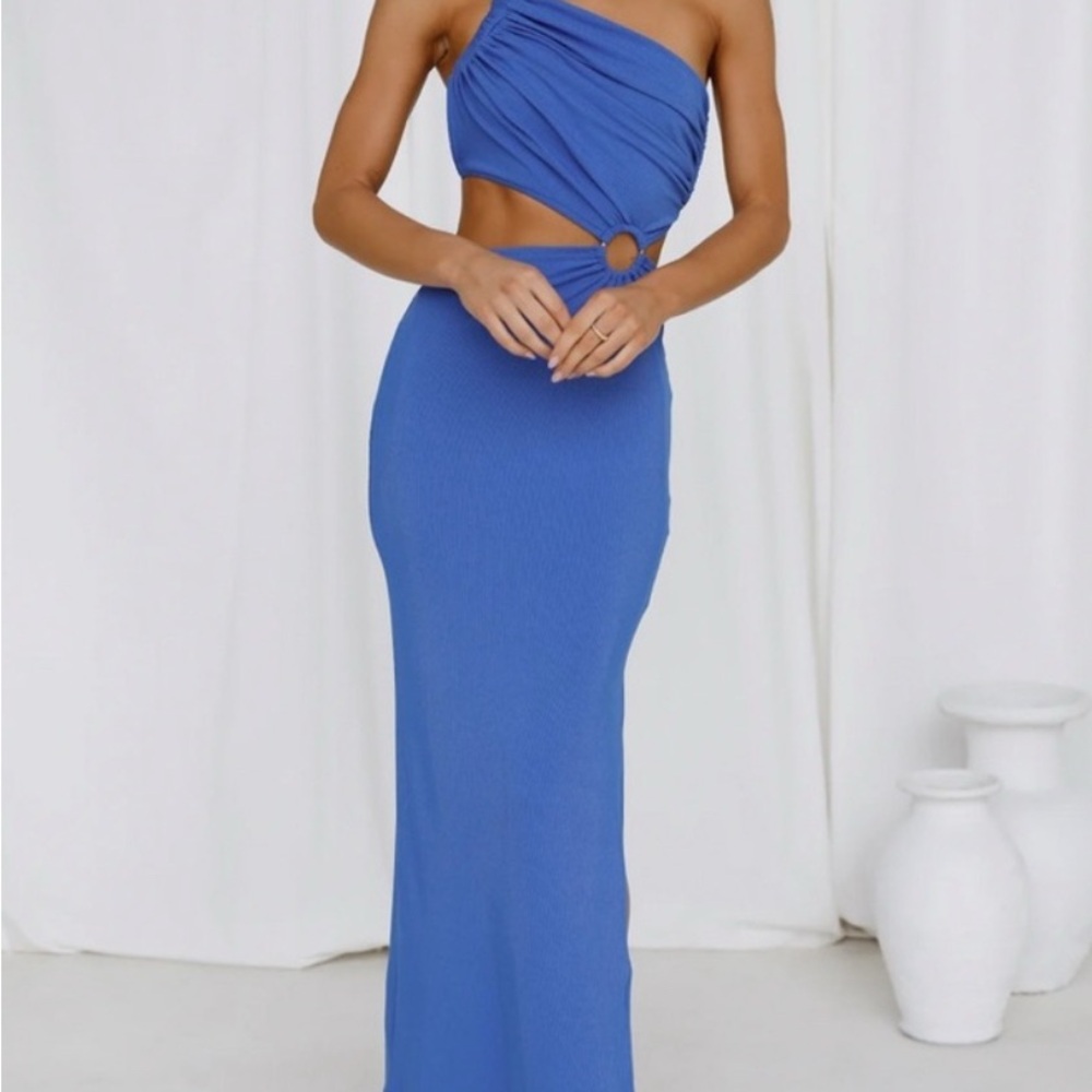 Hello Molly One-Shoulder Cutout Maxi Dress in Cobalt Blue